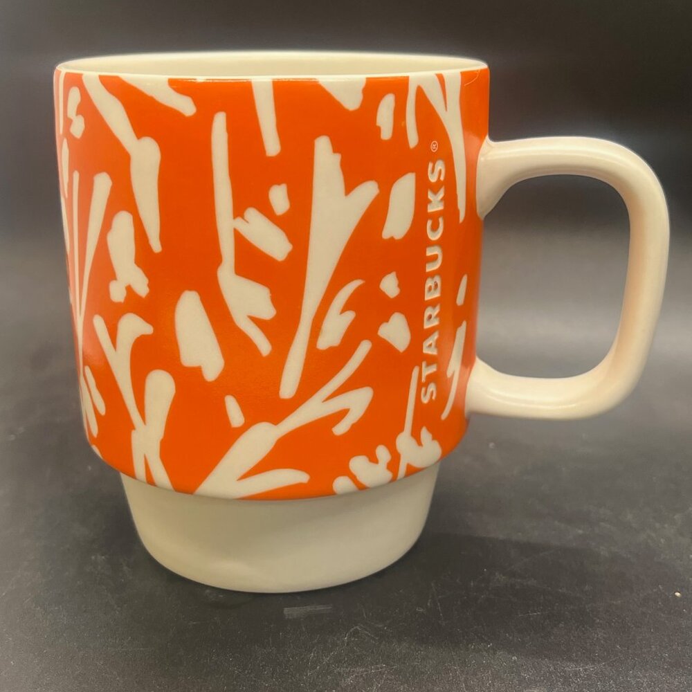 STARBUCKS Floral Mug Orange and White Spring‎ 2017 12 oz Coffee Tea Cup